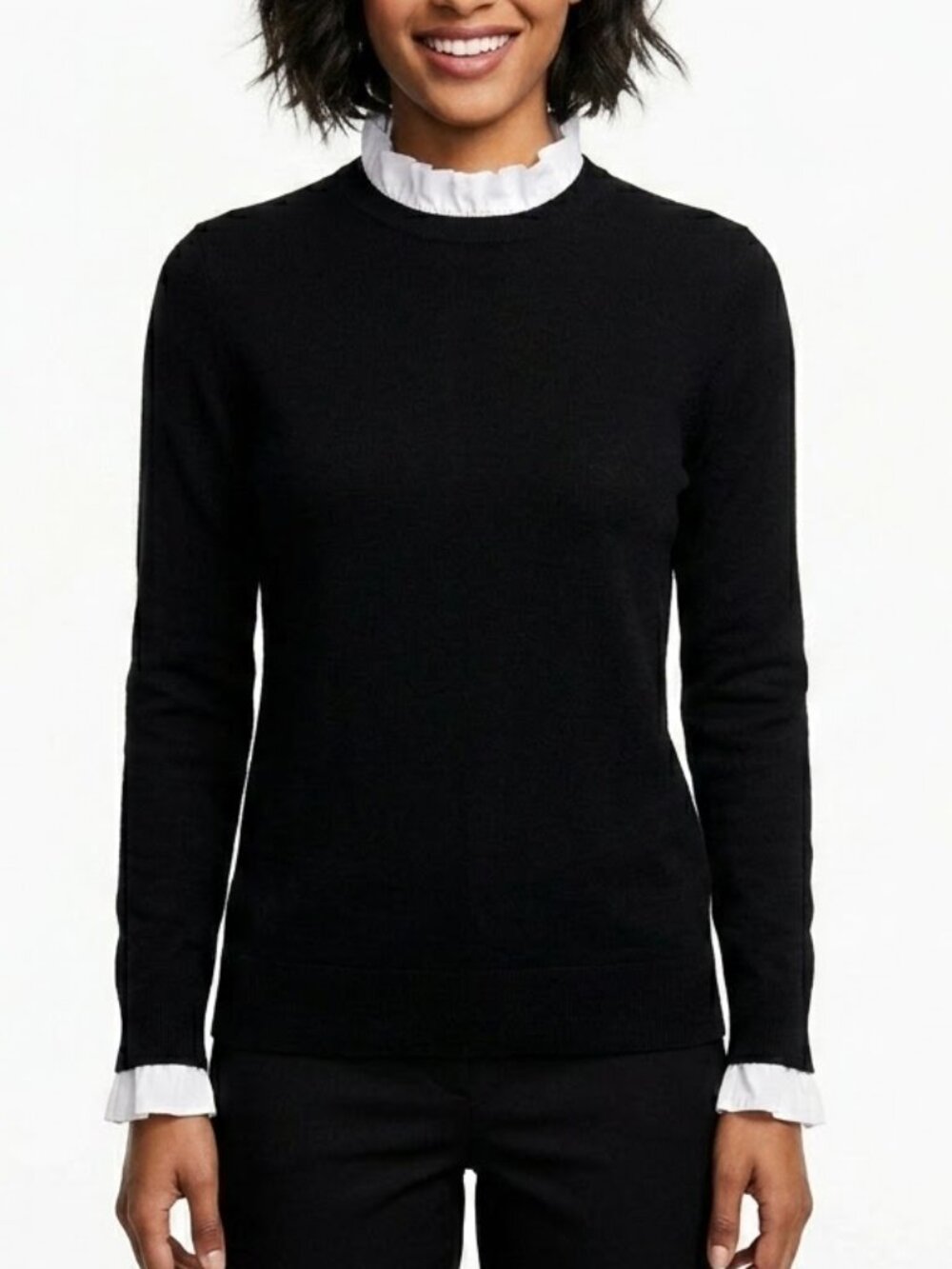 14th & Union Womens Crew Neck Balloon Sleeve Sweater Black Size Large Preppy